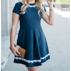 Sail To Sable STS Navy Blue White Short Sleeve Dress